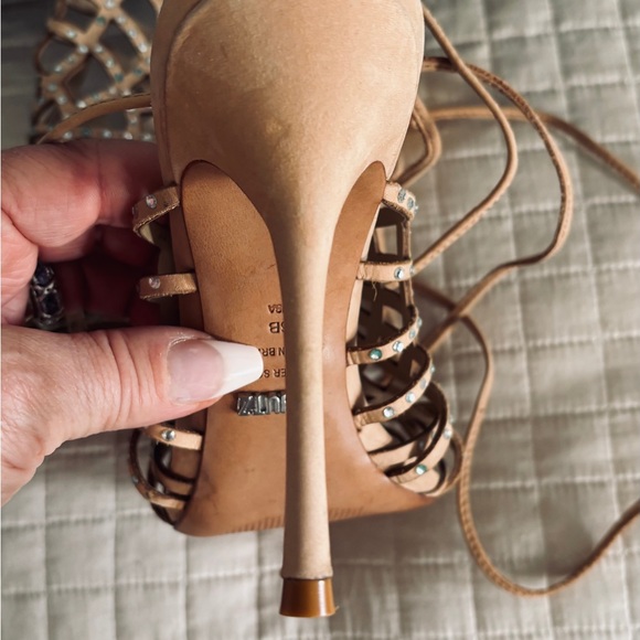 SCHUTZ Tan Leather Strappy Heels with Rhinestones - Picture 7 of 7
